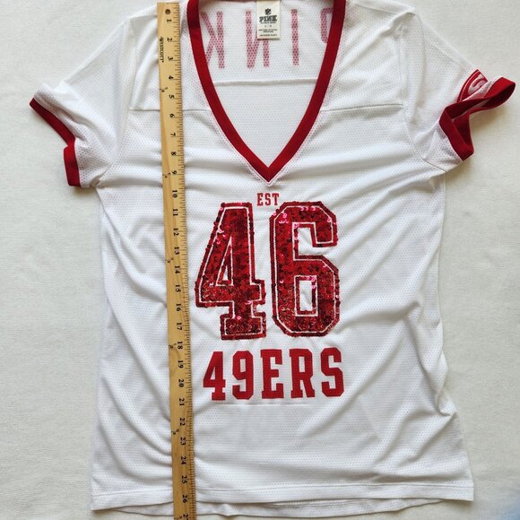 Victoria's Secret Pink NFL San Francisco 49ers Sequin V-Neck Jersey Cute Sporty - Picture 14 of 14